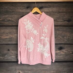 Alfred Dunner Pink Embroidered Sweater Size M Cozy Feminine